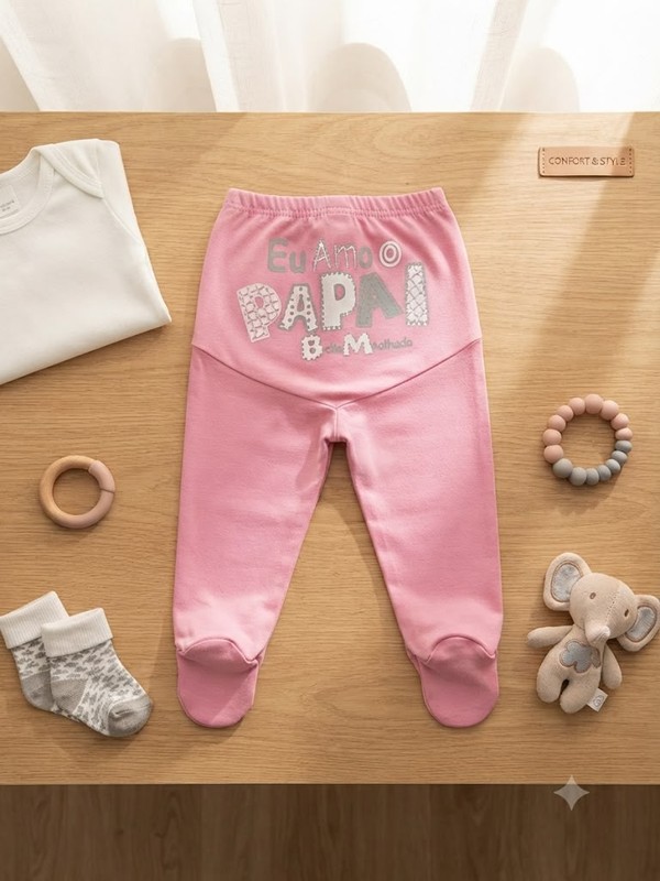 CALÇA BICHO MOLHADO EU AMO PAPAI ROSA