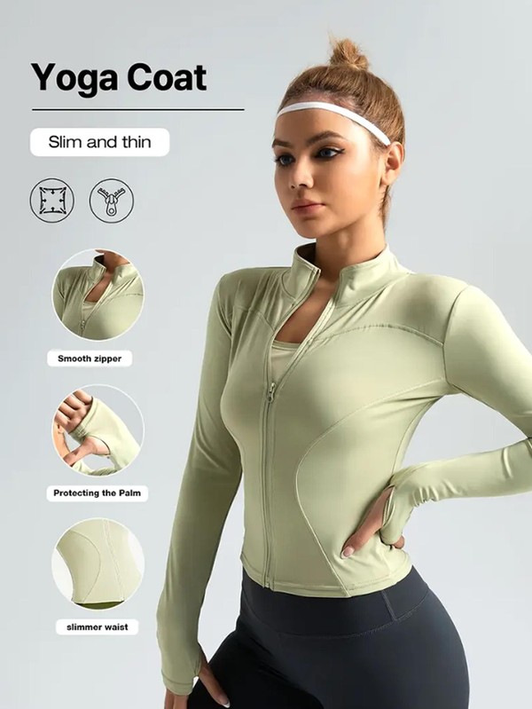 Jaqueta fitness feminina, blusa justa de secagem rápida, coleção outono 2025, manga longa com proteção solar, gola alta, ideal para esportes e Pilates.