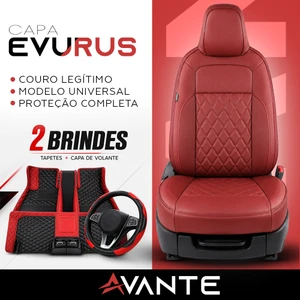 Kit Completo de Capas para Banco de Carro Evurus em Couro Legítimo Universal 5 Lugares Com Airbag + Tapetes e Capa de Volante