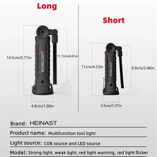 1pc cob led luz de trabalho regulável usb recarregável lanterna led lâmpada inspeção com ímã & gancho 14500/18650 bateria tocha luz