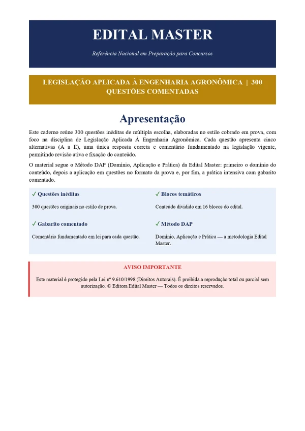 Engenheiro Agrônomo/Piauí - 300 Questões Comentadas + Simulado 