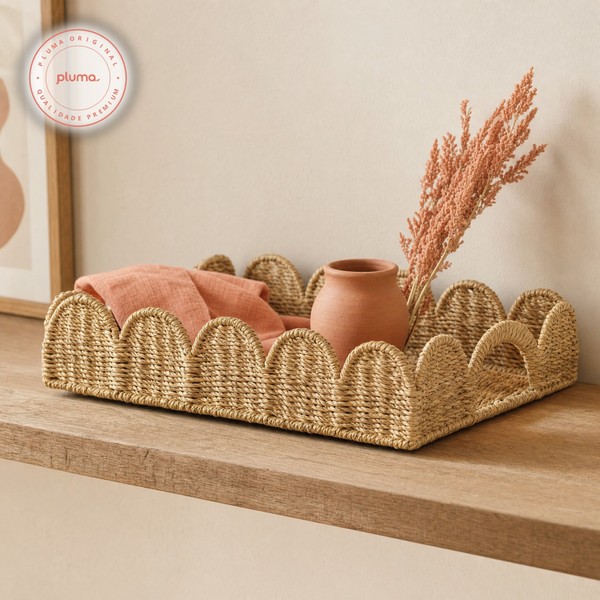 Bandeja em Fibra Natural Bege G 54,5x38x8cm