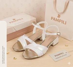 SANDÁLIA INFANTIL FANCY COM SALTO TIRAS EM GLITTER STRASS PEROLADA BRANCA PAMPILI - 526021