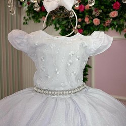 Vestido Luxo Manga Princesa - Branco Bordado 