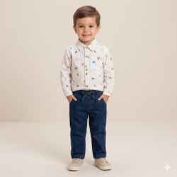 CONJUNTO KIDS CAMISA SOCIAL E CALÇA JEANS DINO MENINO ANUSKA - 3351