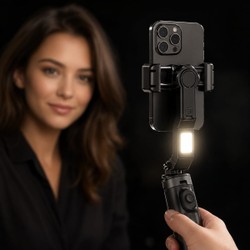 Estabilizador Gimbal para Celular 3 Eixos com Bluetooth e Luz Integrada