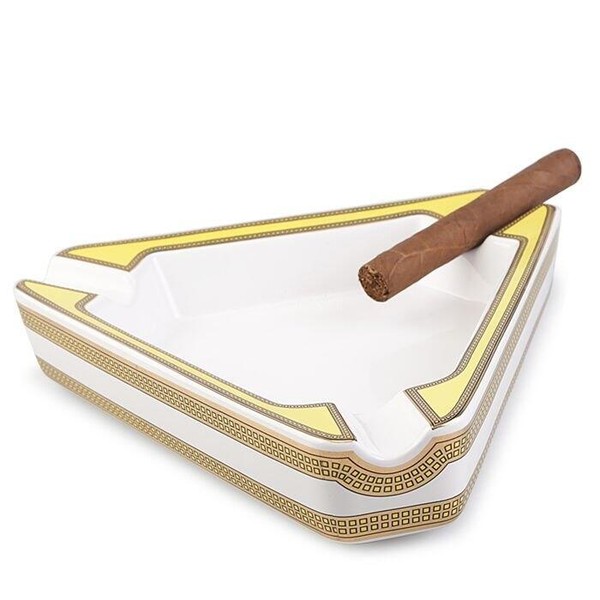 Cinzeiro de Ceramica para 3 Charutos Motier - Branco e Amarelo