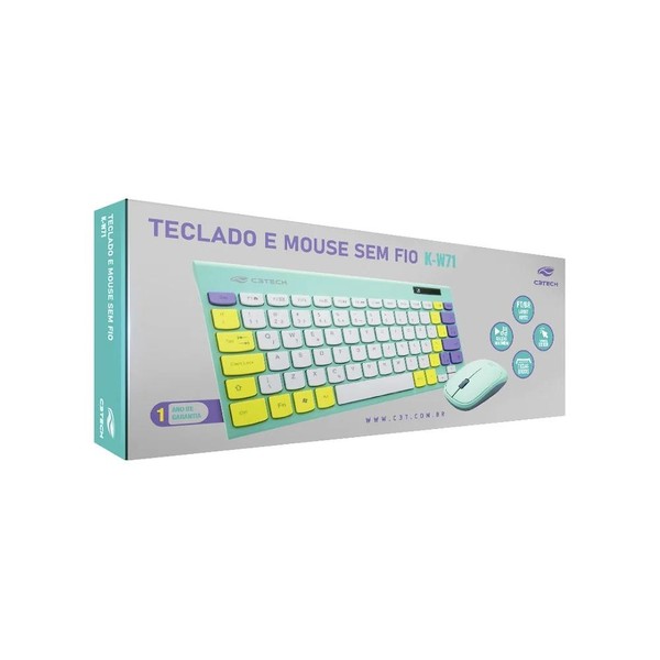Kit Teclado e Mouse Sem Fio C3Tech Verde - K-W71GN