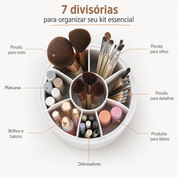 Organizador De Pincéis De Maquiagem Giratorio 360° Com Tampa