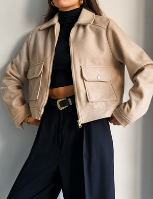 Jaqueta Feminina Cropped de Inverno com Zíper