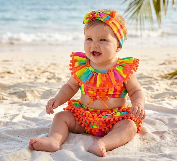 37509 BIQUINI BABY LINDA COM FAIXA ESTAMPA AMOR COLORIDO SIRI KIDS