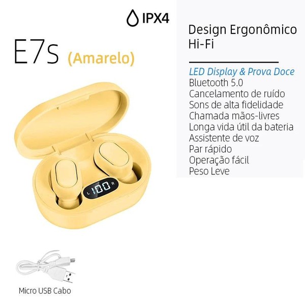 E7S TWS HiFi Fone De Ouvido Bluetooth 5.0 Sem Fio Com Cancelamento De Ruído Display LED A6s E6s