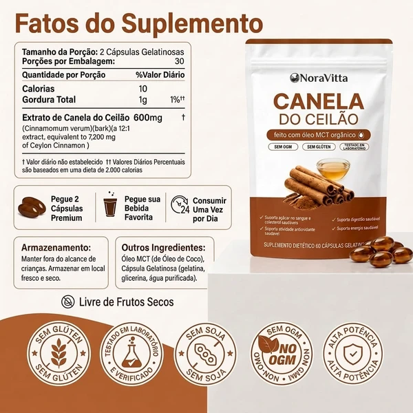 NoraVitta – Canela do Ceilão 7.200mg com Óleo MCT