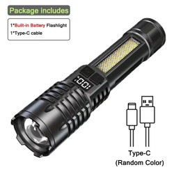 Lanterna led de alta potência poderosa TYPE-C recarregável cob lanterna com luz lateral tocha para acampamento ao ar livre caminhadas