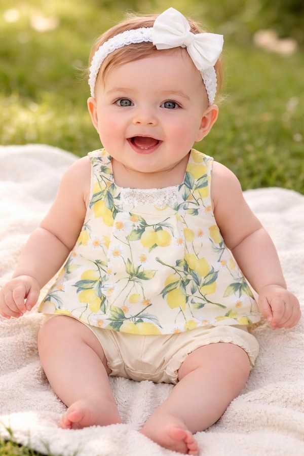 10735 MACACÃO BANHO DE SOL BABY AMARELO  PARAÍSO MENINA