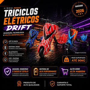 Drift Trike Elétrico Radical 360° Infantil Vermelho