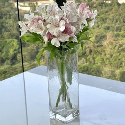 Vaso Quadrado Transparente com Borda Dourada 25,5cm