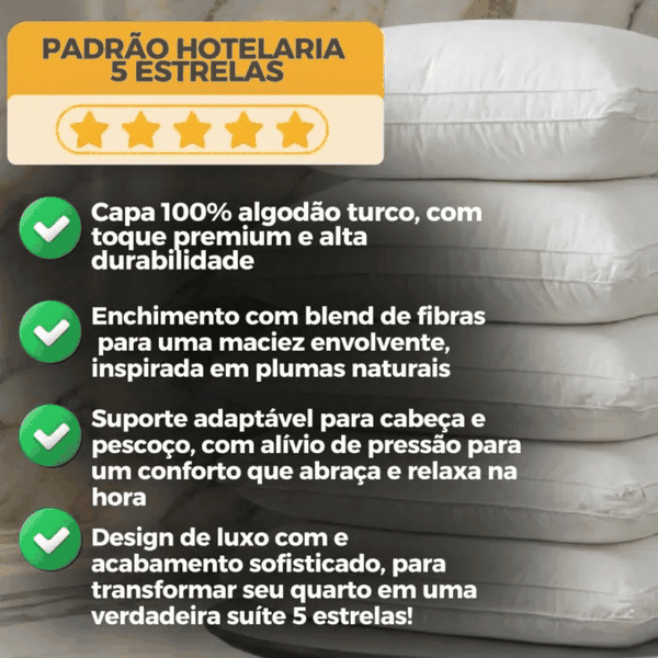 Kit 5 Travesseiros Premium Pluma de Ganso - Conforto de Hotel 5 Estrelas