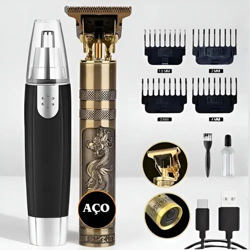 Kit Barbeiro Profissional 2 em 1 Máquina de Corte + Aparador Facial