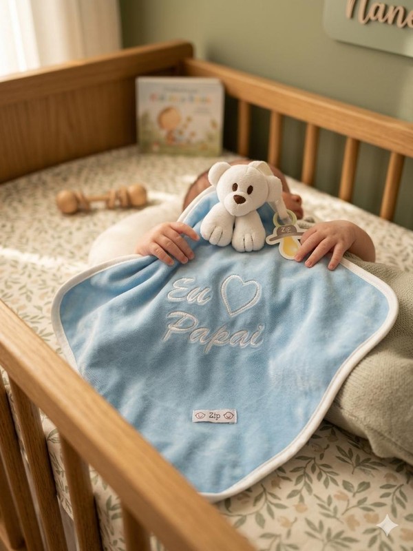 NANINHA ZIP BLANKET CETIM EU AMO PAPAI AZUL