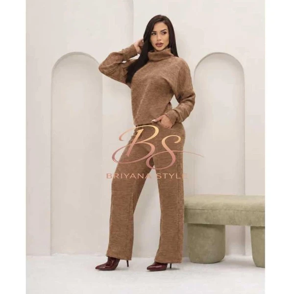 Conjunto Inverno Feminino elegante Tecido Malha Rib Quente