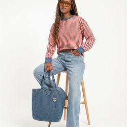 Blusa Listrada Oversized Vermelha e Azul 