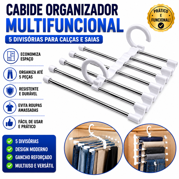 Cabide Organizador Multifuncional 5 Divisórias Para Calças e