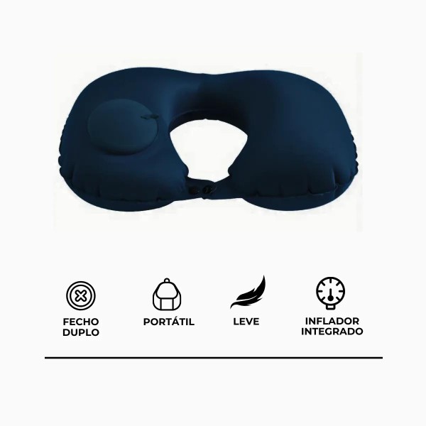 Travesseiro Almofada de Pescoço Inflável e Portátil - AZUL ESCURO