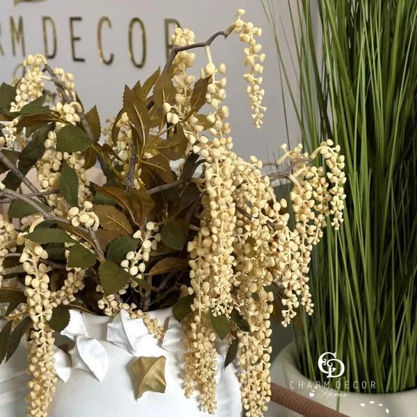 Folhagem Com Sementes E Galhos Creme Outono 55cm