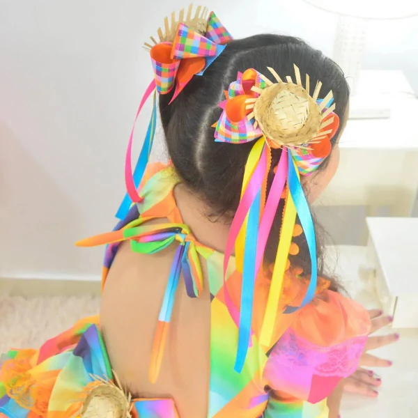 Vestido Festa Junina Xadrez  + Saia de Armação + 2 Laços