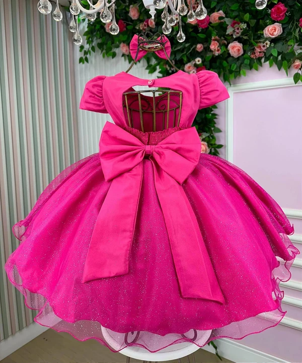Vestido Temático Luxo - Barbie Rosa Pink Glitter 