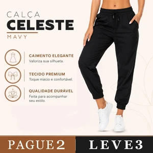 [LEVE 3 PAGUE 2] Calça Feminina Celeste em Seda Gelo e Elastano (Charme Moderno!)