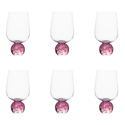 Jogo 6 Taças Base Esfera Rosa e Transparente 550ml