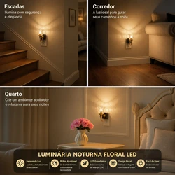 Luminária Floral LED de Cristal com Sensor de Luz e Brilho Ajustável