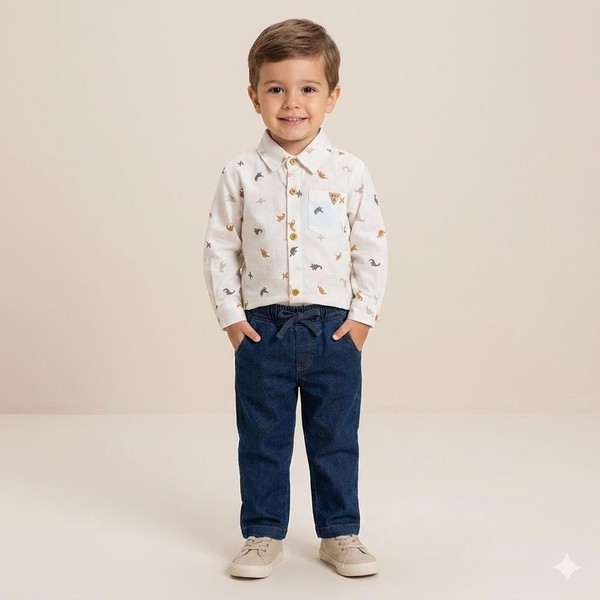CONJUNTO KIDS CAMISA SOCIAL E CALÇA JEANS DINO MENINO ANUSKA - 3351