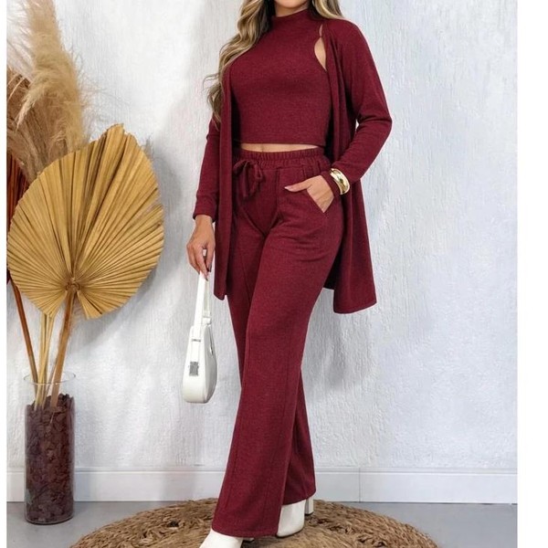 CONJUNTO FEMININO LÃNZINHA DE FRIO OUTONO INVERNO 3 PEÇAS ESTILOSO PANTALONA