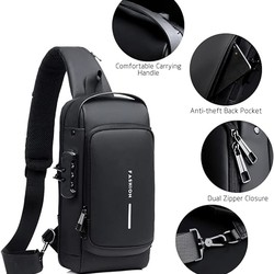 Pochet masculina com cadeado à prova d'água anti-roubo preta