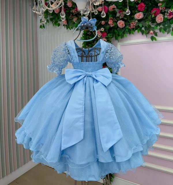 Vestido Luxo Inspiração Cinderela - Laize Bordado Azul