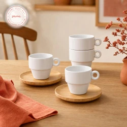 Kit 4 Xícaras Cafezinho 90 ml Empilhavél Branco