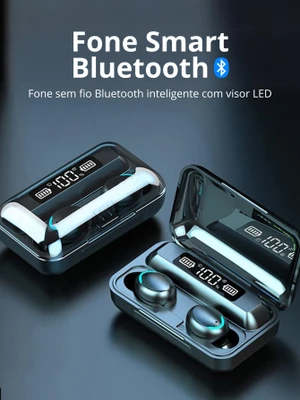 Fone De Ouvido F9 Sem Fio Bluetooth Com Visor LED Tela Smart Interativa TWS Estéreo Ideal Para Todo Tipo de Eventos
