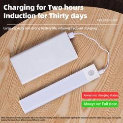 Sensor de movimento sem fio LED Night Light, USB lâmpada recarregável, armário, armário, armário, sob retroiluminação, cozinha