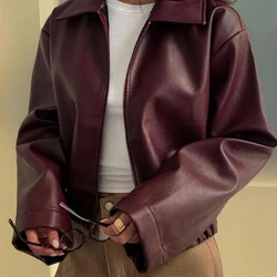 (PAGUE 1, LEVE 2)Jaqueta Casual Solta de Couro Sintético Feminina, Ajuste Regular, Outono/Inverno