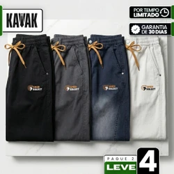 [Leve 4, Pague Só 2!] Calça Tarkus Masculina em Algodão de Alta Densidade de Corte Reto com Costura Dupla Lateral e Cós Ajustável
