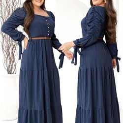Vestido Longo Feminino Manga Longa Com Perolas E Laço Moda Evangelica Plus Size Para Congresso Luxo