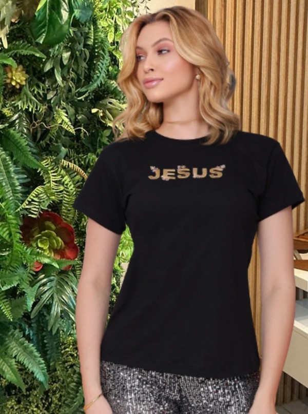 TSHIRT BORDADA JESUS - PRETA