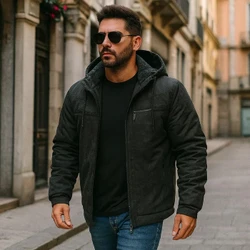 Jaqueta Sarja Masculina Com Capuz Removível Forrada