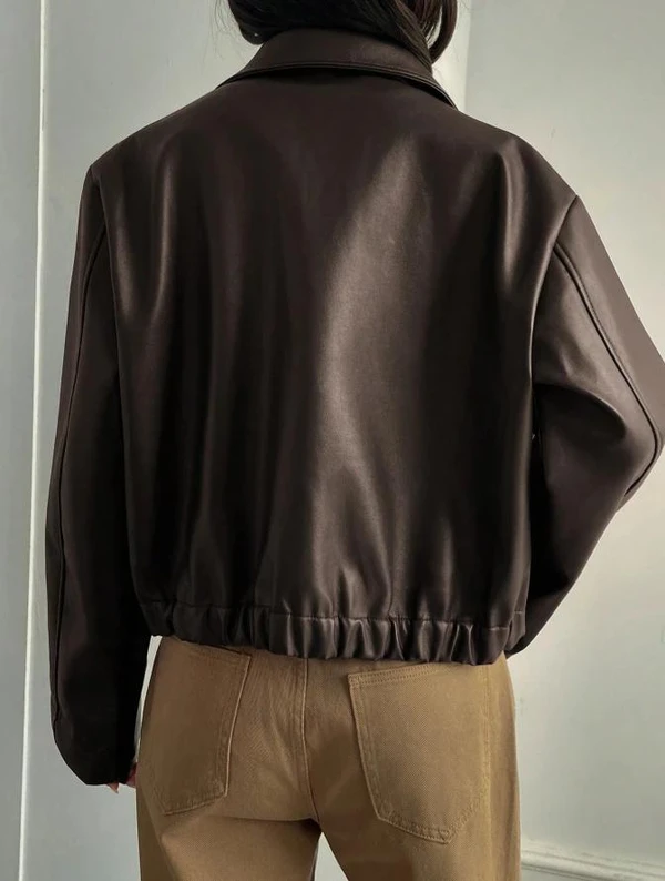 (PAGUE 1, LEVE 2)Jaqueta Casual Solta de Couro Sintético Feminina, Ajuste Regular, Outono/Inverno