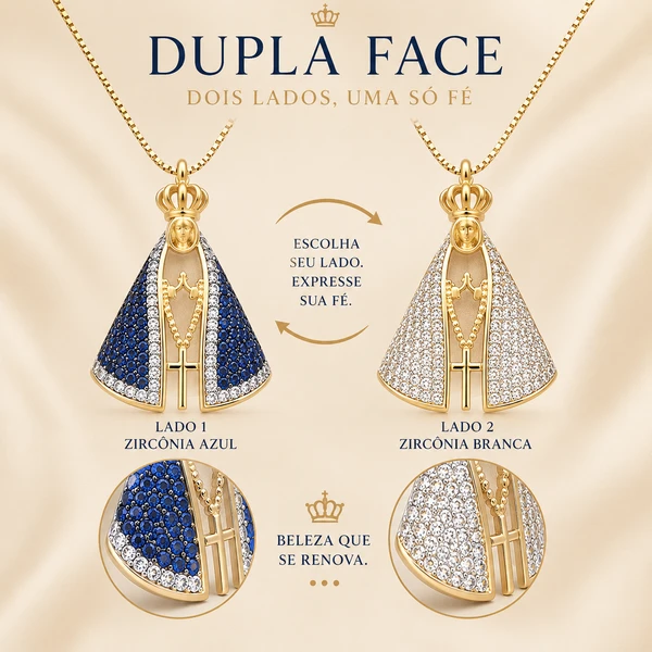 Colar Nossa Senhora Aparecida Banhado a Ouro 18K – Fé, Proteção e Elegância