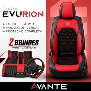 Kit Completo de Capas para Banco de Carro Evurion em Couro Legítimo Universal 5 Lugares Com Airbag + Tapetes e Capa de Volante