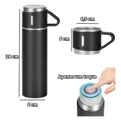 Garrafa Térmica 500ml em Aço Inoxidável com 3 Xícaras